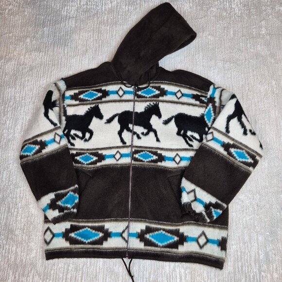 Earth Ragz Southwestern Horse Print Fuzzy Full Zip Hoodie  Size XL - Picture 4 of 14